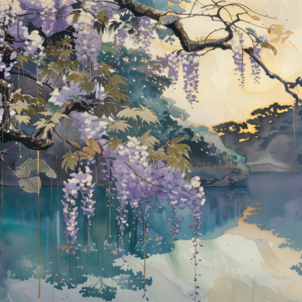 Tapeta na ścianę "Wisteria nad Jeziorem" (fototapeta)